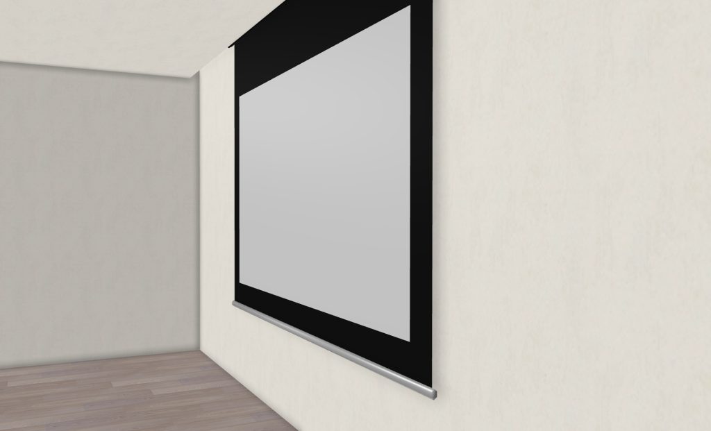 テレビが壁面に収まるため、スクリーンと干渉しない